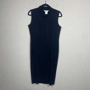 Exclusively Misook Small Mandarin Collar Sheath Dress Black V Neck Sleeveless